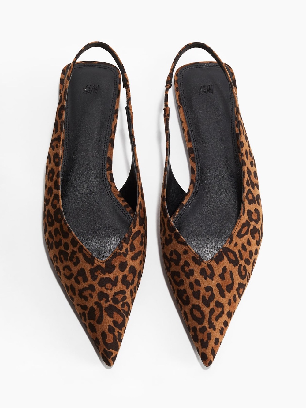 H&M Leopard Print Pointed Slingback Flats in Brown and Black